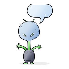 cartoon space alien with speech bubble