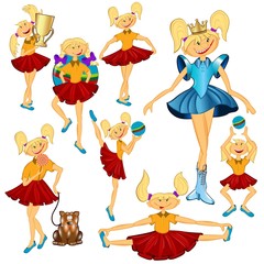 set of girls cartoon characters isolated on white