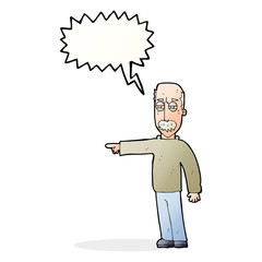 cartoon old man gesturing Get Out! with speech bubble