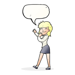 cartoon happy businesswoman with speech bubble