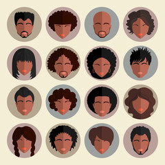 Set of stylish avatars african american people  in flat design.