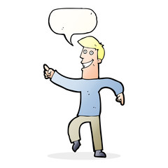 cartoon grinning man with speech bubble