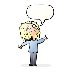 cartoon curious woman with speech bubble
