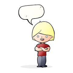 cartoon man with crossed arms with speech bubble
