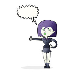 cartoon vampire girl giving thumbs up with speech bubble