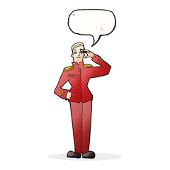 cartoon military man in dress uniform with speech bubble
