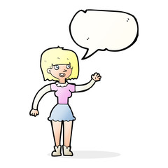 cartoon girl waving with speech bubble