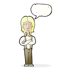 cartoon long mustache man with folded arms with speech bubble