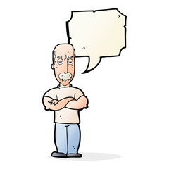 cartoon angry man with mustache with speech bubble
