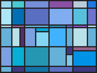 Multicolored stained glass window with irregular block pattern