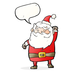 cartoon santa claus punching air with speech bubble