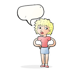 cartoon woman with hands on hips with speech bubble