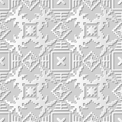 Vector damask seamless 3D paper art pattern background 019 Mosaic Square Geometry
