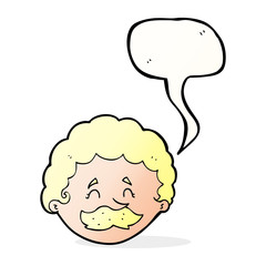 cartoon man with mustache with speech bubble