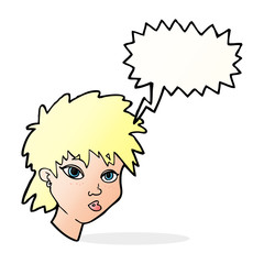 cartoon curious girl with speech bubble