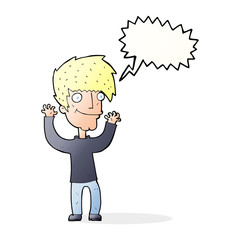 cartoon man waving arms with speech bubble