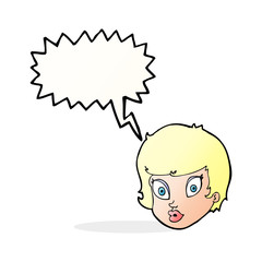 cartoon surprised female face with speech bubble