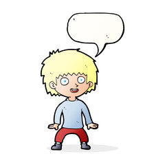 cartoon excited boy with speech bubble