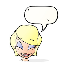 cartoon pretty female face with speech bubble