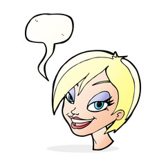 cartoon pretty female face with speech bubble