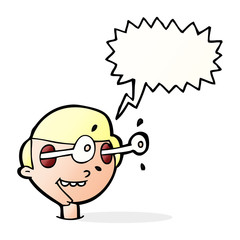 cartoon excited boy's face with speech bubble