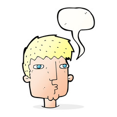 cartoon curious man with speech bubble