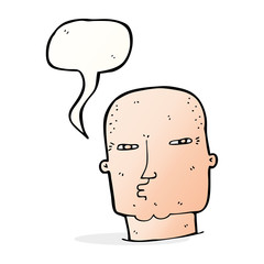 cartoon bald tough guy with speech bubble