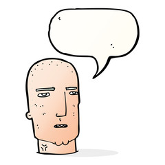 cartoon bald tough guy with speech bubble