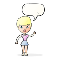 cartoon woman waving with speech bubble