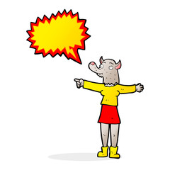 cartoon pointing werewolf woman with speech bubble
