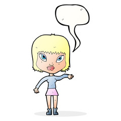 cartoon woman making gesture with speech bubble
