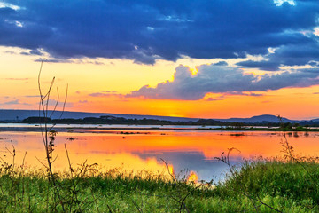 Fototapeta na wymiar Idyllic sunset on lagoon