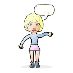 cartoon surprised woman with speech bubble