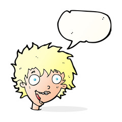 cartoon crazy excited woman with speech bubble