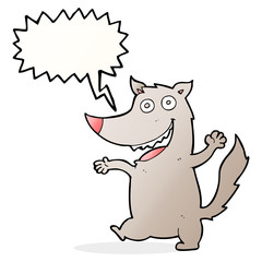 cartoon happy wolf with speech bubble