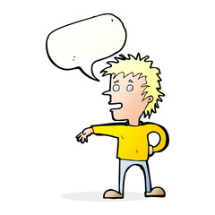 cartoon man making dismissive gesture with speech bubble
