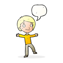cartoon excited boy with speech bubble