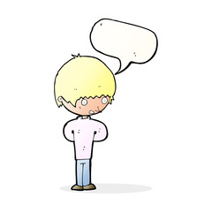 cartoon nervous boy with speech bubble