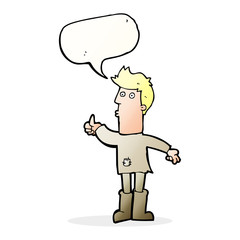 cartoon poor man with speech bubble