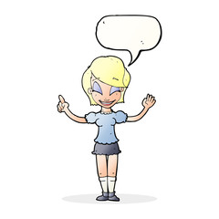 cartoon pretty girl with idea with speech bubble