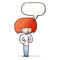 cartoon surprised woman with speech bubble