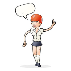 cartoon pretty girl asking question with speech bubble
