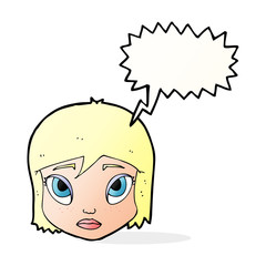 cartoon female face with speech bubble