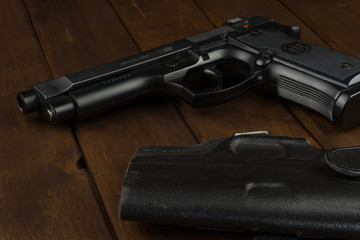 Replica Gun, Pistol on wooden board