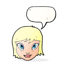 cartoon female face with speech bubble