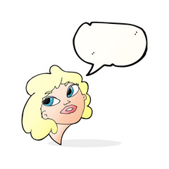 cartoon happy woman with speech bubble