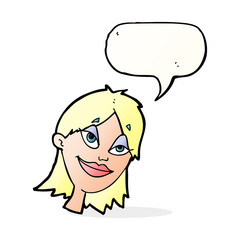 cartoon happy woman with speech bubble