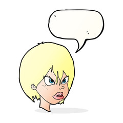 cartoon annoyed woman with speech bubble