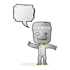 cartoon funny old robot with speech bubble