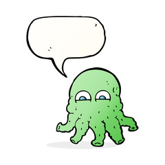cartoon alien squid face with speech bubble